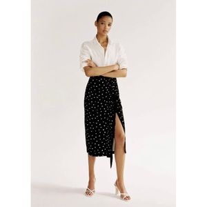 Mango Fringe Detailed Polka Dot Midi Skirt